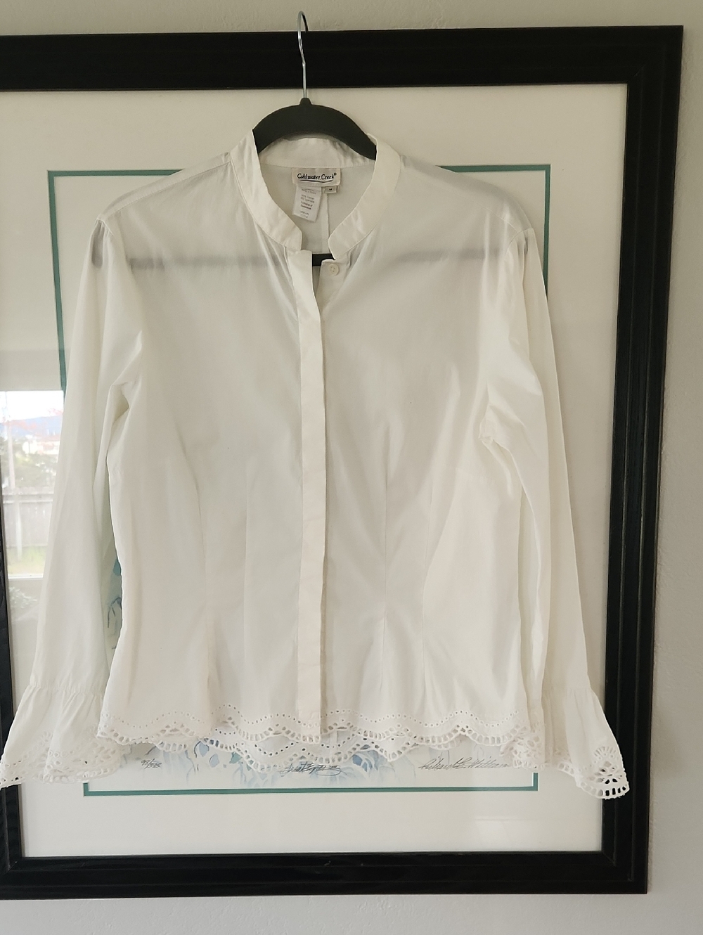 Coldwater Creek Shirt White Cotton Eyelet Embroidered Lace Coastal Beachy